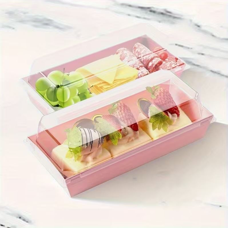 Transparente Dessertbox, 14×7×6,5 cm, rosa, laminiertes Karton, 10 Stk