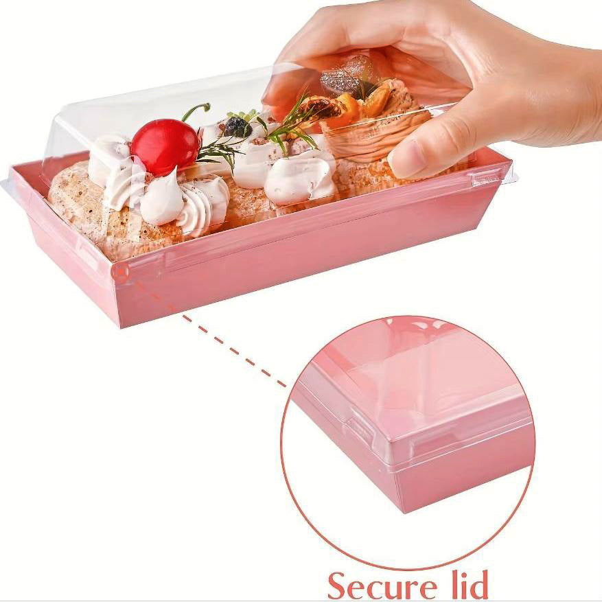 Transparente Dessertbox, 17×7×6,5 cm, rosa, laminiertes Karton, 10 Stk
