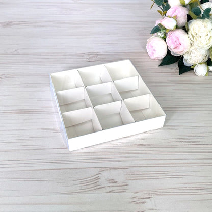 Transparente Box für 9 Pralinen 150x150x30 mm/PET