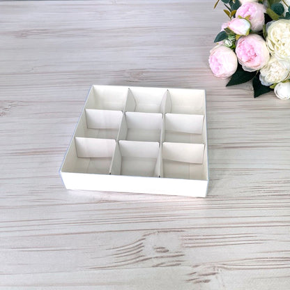 Transparente Box für 9 Pralinen 150x150x30 mm/PET