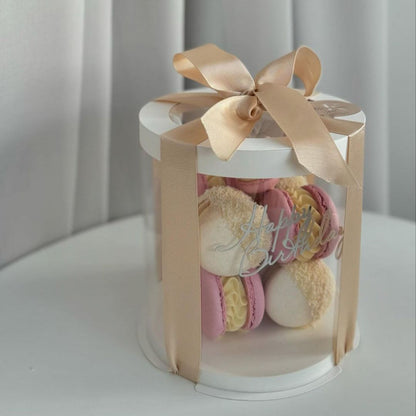 Box Verpackungsschachtel Transparent 16x17 cm Rund Weiß mit Fenster