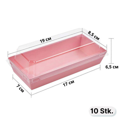 Transparente Dessertbox, 17×7×6,5 cm, rosa, laminiertes Karton, 10 Stk