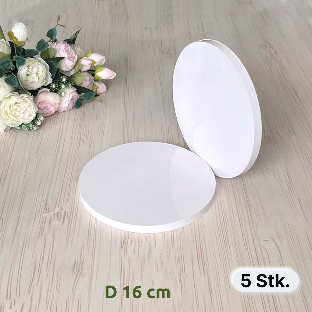Tortenplatten Rund D16 cm (Weiß, H12 mm), 5 Stück