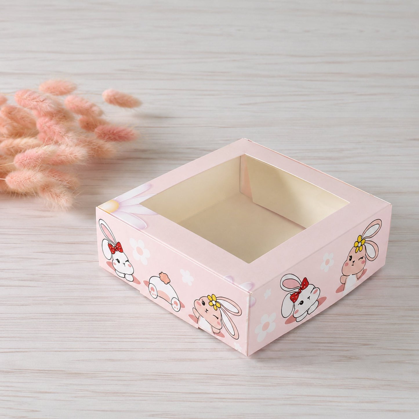 Box für Desserts mit Fenster 20x20x7 cm Häschen, 5 Stück