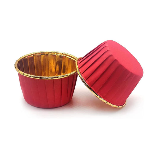 Cupcake / Muffin Backförmchen, 25 Stk – Rot/gold
