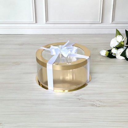 Box Verpackungsschachtel Transparent 20x10 cm Rund GOLD mit Fenster