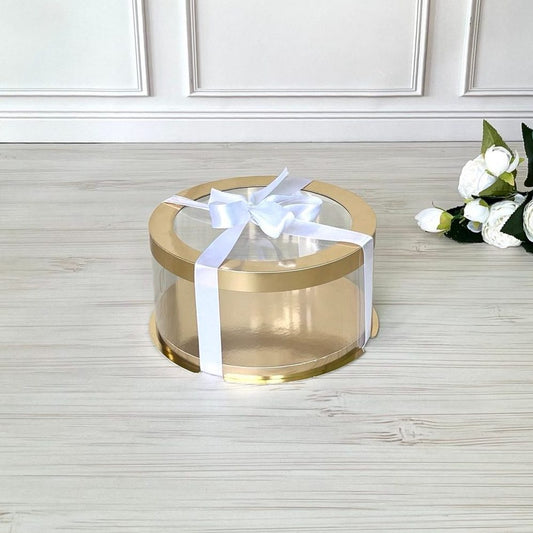 Box Verpackungsschachtel Transparent 20x10 cm Rund GOLD mit Fenster