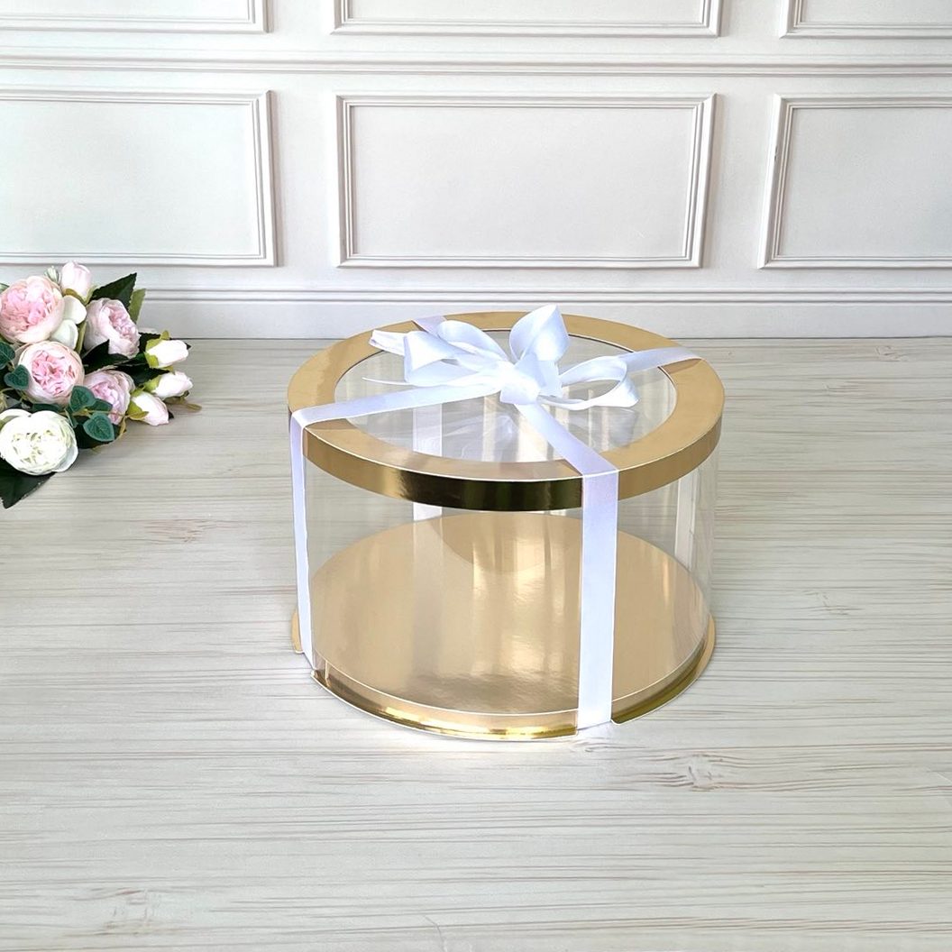 Box Verpackungsschachtel Transparent 20x15 cm Rund GOLD mit Fenster