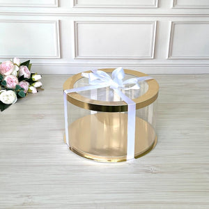 Box Verpackungsschachtel Transparent 20x15 cm Rund GOLD mit Fenster
