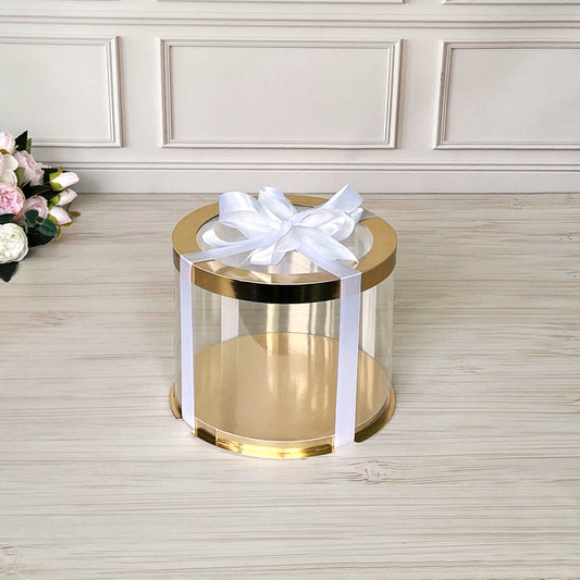 Box Verpackungsschachtel Transparent 20x20 cm Rund GOLD mit Fenster