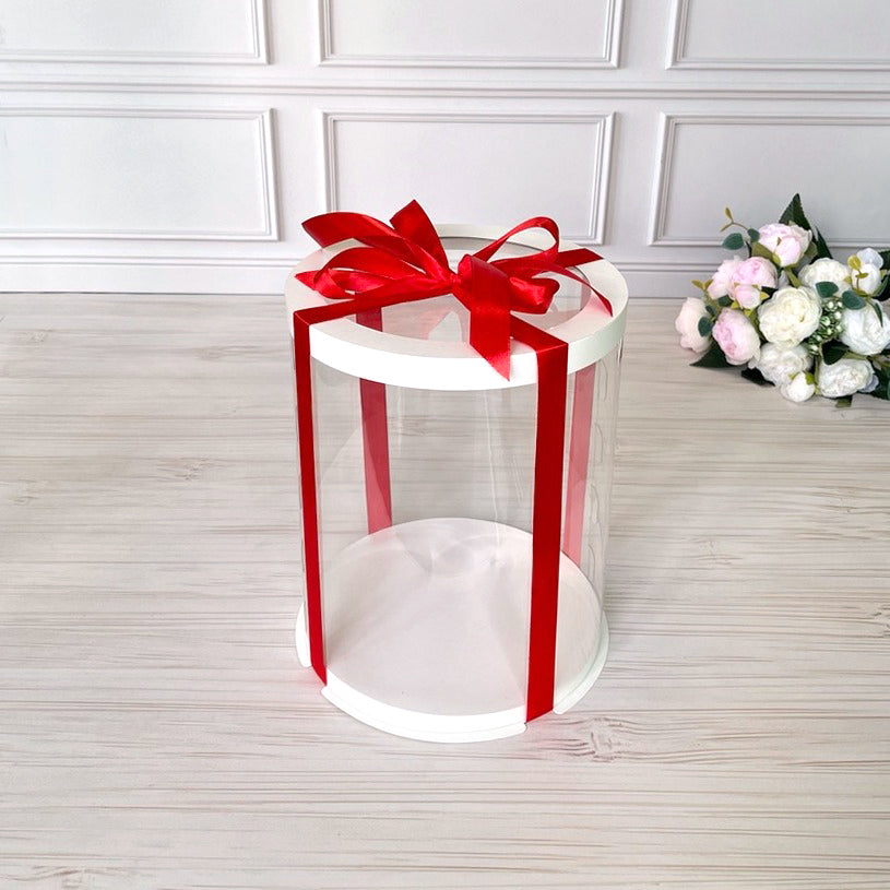 Box Verpackungsschachtel Transparent 20x25 cm Rund Weiß mit Fenster