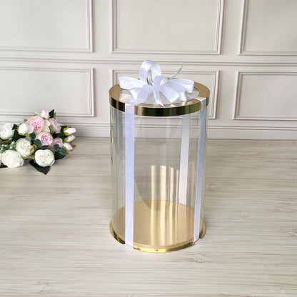 Box Verpackungsschachtel Transparent 20x30 cm Rund GOLD mit Fenster