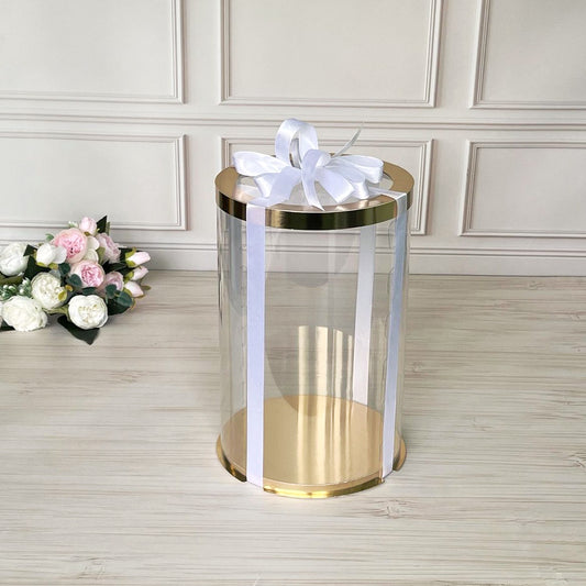 Box Verpackungsschachtel Transparent 20x30 cm Rund GOLD mit Fenster