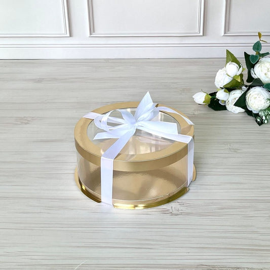Box Verpackungsschachtel Transparent 20x8 cm Rund GOLD mit Fenster