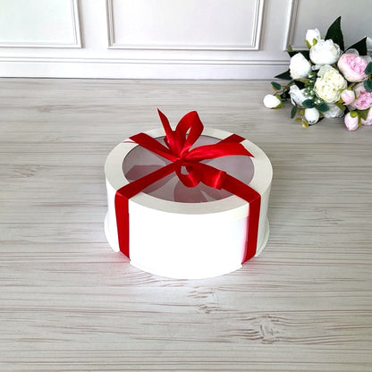 Box Verpackungsschachtel Transparent 20x8 cm Rund Weiß mit Fenster, Pappwände
