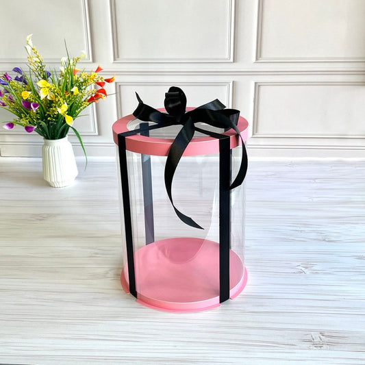 Box Verpackungsschachtel Transparent Rund ROSA mit Fenster