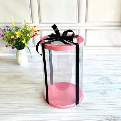 Box Verpackungsschachtel Transparent Rund ROSA mit Fenster