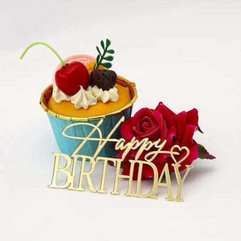 Cake Topper Happy Birthday Gold