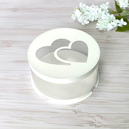 Box Verpackungsschachtel Transparent 25x10 cm Rund Weiß mit Herz Fenster