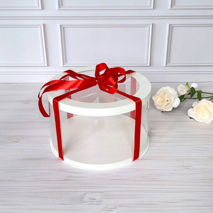 Box Verpackungsschachtel Transparent 25x10 cm Rund Weiß mit Fenster