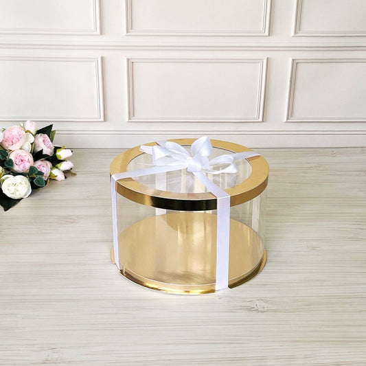 Box Verpackungsschachtel Transparent 25x15 cm Rund GOLD mit Fenster