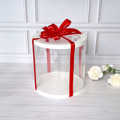 Box Verpackungsschachtel Transparent 25x25 cm Rund Weiß mit Fenster
