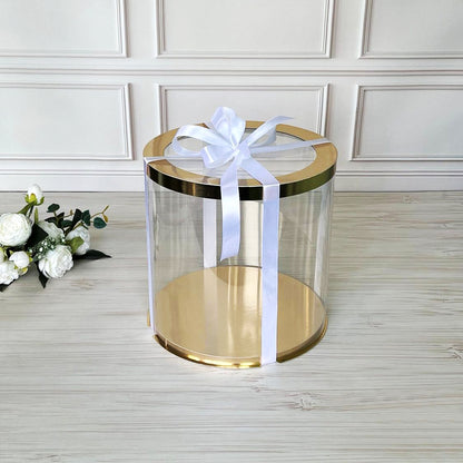 Box Verpackungsschachtel Transparent 25x25 cm Rund GOLD mit Fenster