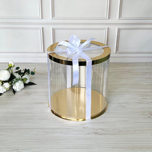 Box Verpackungsschachtel Transparent 25x25 cm Rund GOLD mit Fenster