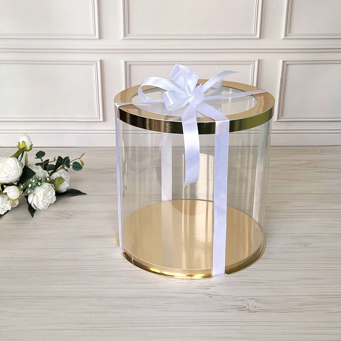 Box Verpackungsschachtel Transparent Rund GOLD mit Fenster