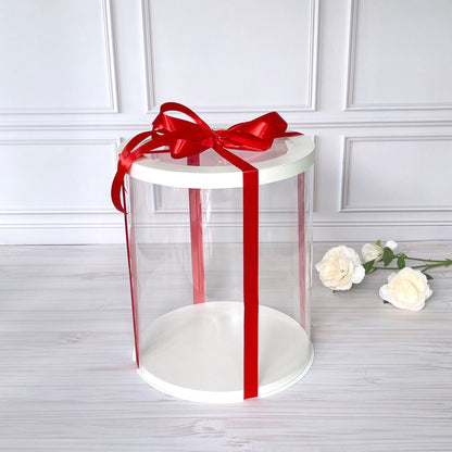 Box Verpackungsschachtel Transparent 25x30 cm Rund Weiß mit Fenster