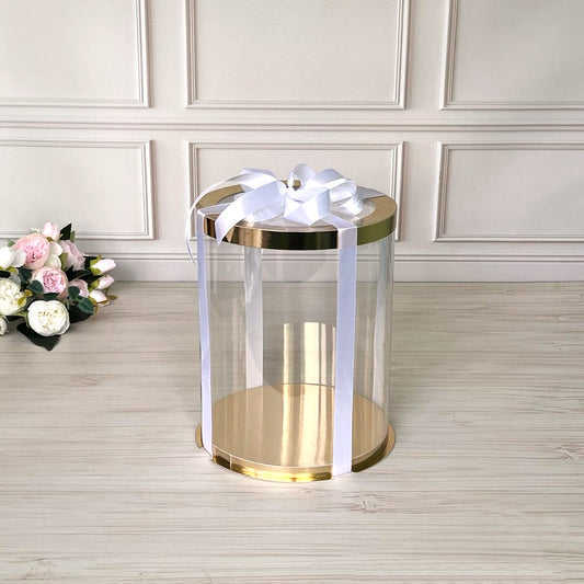 Box Verpackungsschachtel Transparent 30x35 cm Rund GOLD mit Fenster