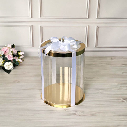 Box Verpackungsschachtel Transparent 25x40 cm Rund GOLD mit Fenster