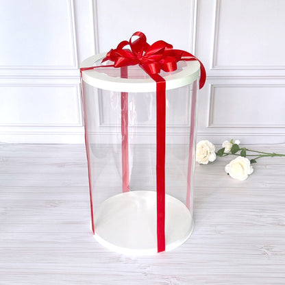 Box Verpackungsschachtel Transparent 25x40 cm Rund Weiß mit Fenster
