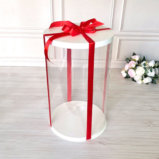 Box Verpackungsschachtel Transparent 30x50 cm Rund Weiß