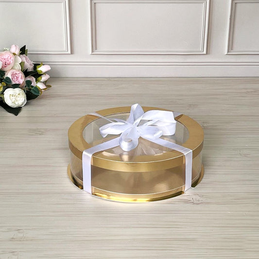Box Verpackungsschachtel Transparent 30x7 cm Rund GOLD mit Fenster