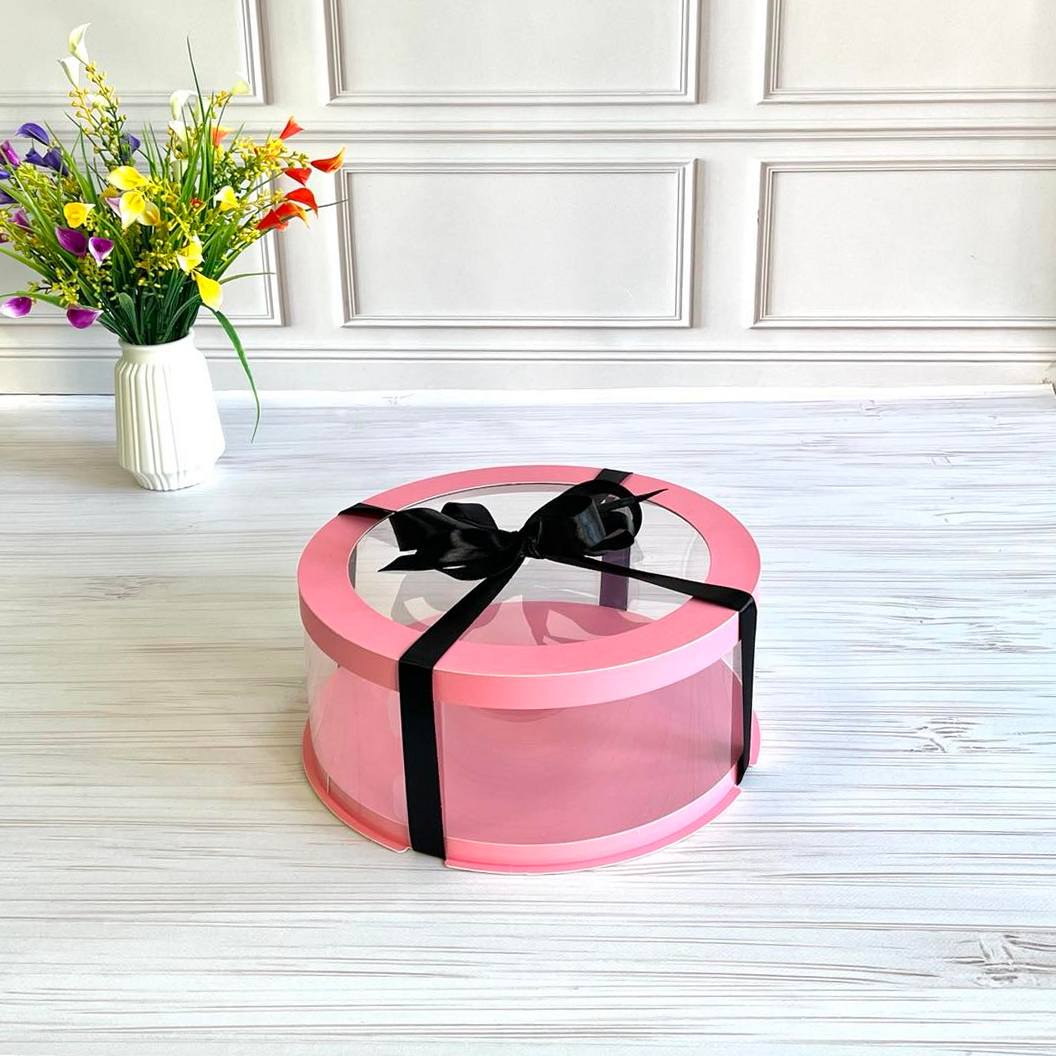 Box Verpackungsschachtel Transparent Rund ROSA mit Fenster