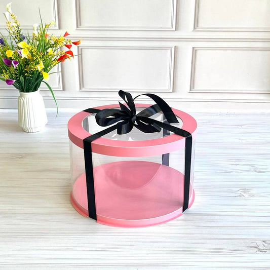 Box Verpackungsschachtel Transparent Rund ROSA mit Fenster