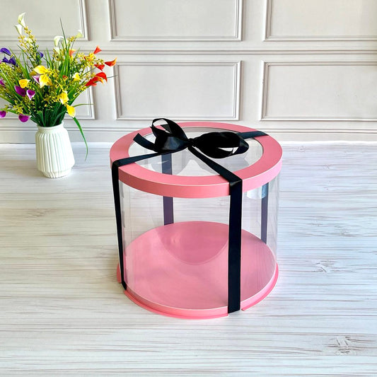 Box Verpackungsschachtel Transparent Rund ROSA mit Fenster