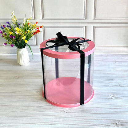 Box Verpackungsschachtel Transparent Rund ROSA mit Fenster