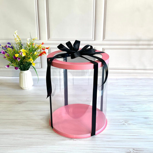 Box Verpackungsschachtel Transparent Rund ROSA mit Fenster