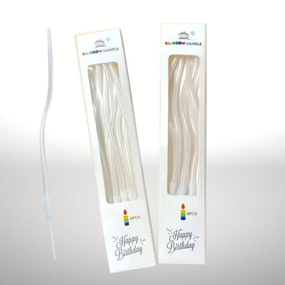 Gedrehte Kuchenkerzen, Weiße Perle, 11 cm - 6 Stk.