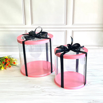 Box Verpackungsschachtel Transparent Rund ROSA mit Fenster