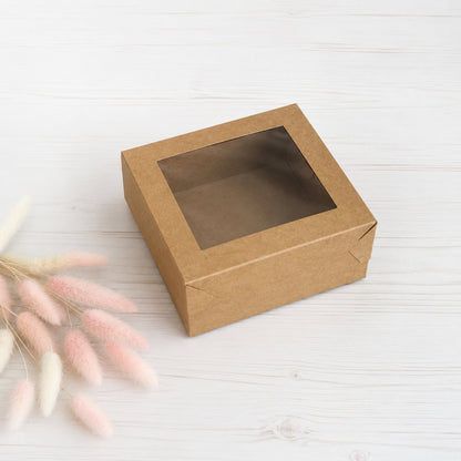 Box für Desserts mit Fenster 13x13x6 cm, Kraft, 5 Stück