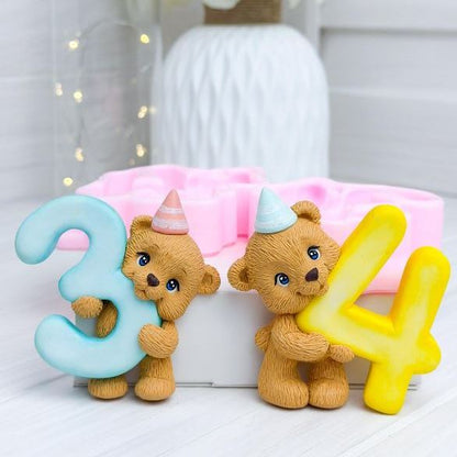 Silikonform Nummer 4 mit Bär 3D