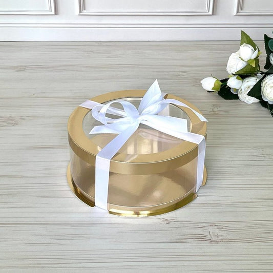 Box Verpackungsschachtel Transparent 30x15 cm Rund GOLD mit Fenster