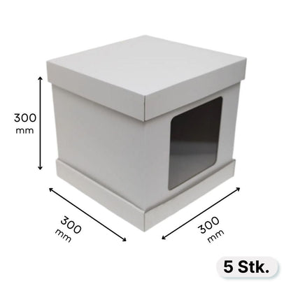 Tortenkarton 300 × 300 × 300 mm (5 Stück), mit Fenster, mit Deckel