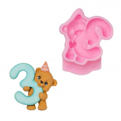 Silikonform Nummer 3 mit Bär 3D
