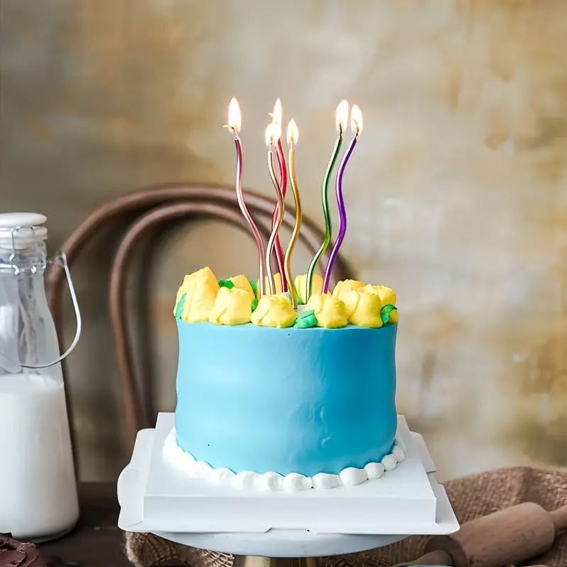 Gedrehte Kuchenkerzen, Mehrfarbig metallisch, 11cm - 6 Stk.