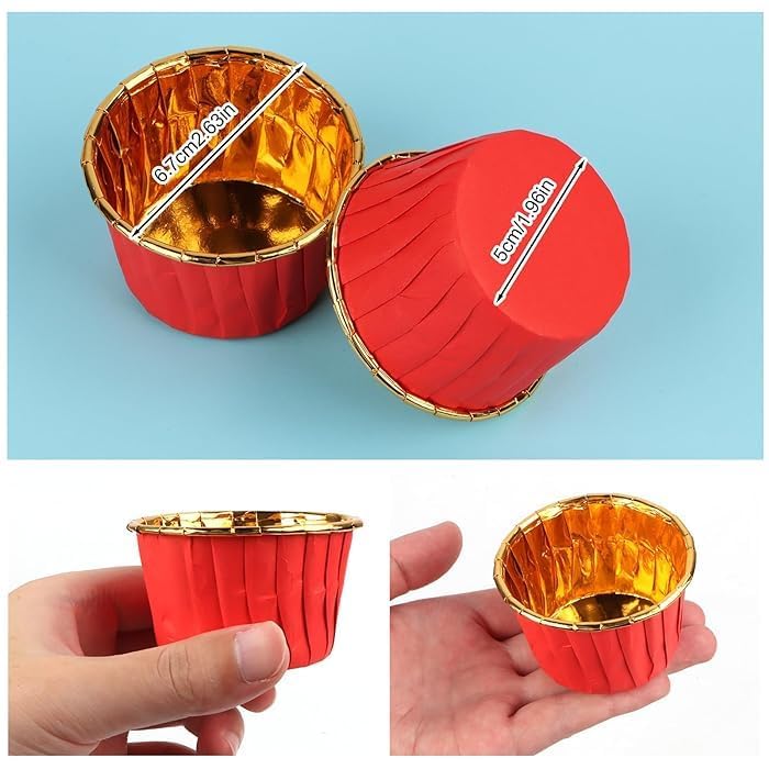 Cupcake / Muffin Backförmchen, 25 Stk – Rot/gold