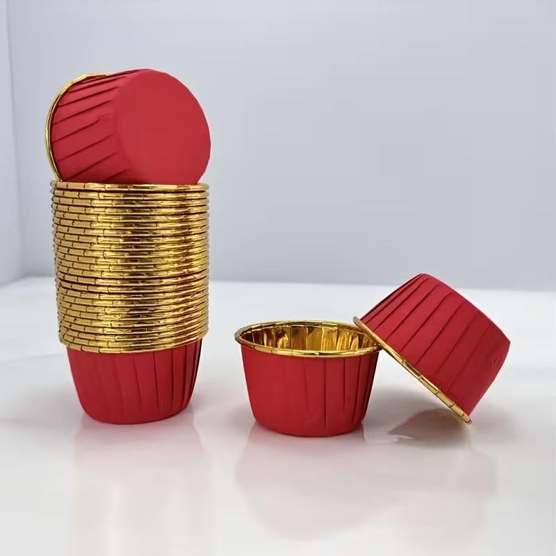 Cupcake / Muffin Backförmchen, 25 Stk – Rot/gold